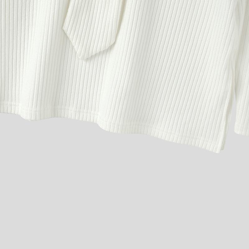 INCERUN Men Long Sleeve with Tie Detail Slim Fit Casual Knit Ribbed Tops Pullovers