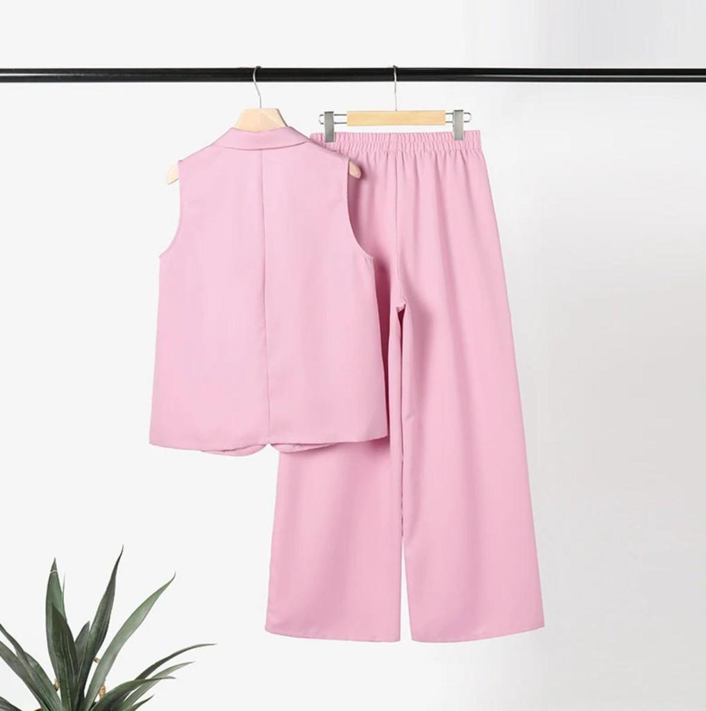 In Stock: 2025 European & American Fashion Suit - Lapel Vest & Wide-Leg Pants Casual Set