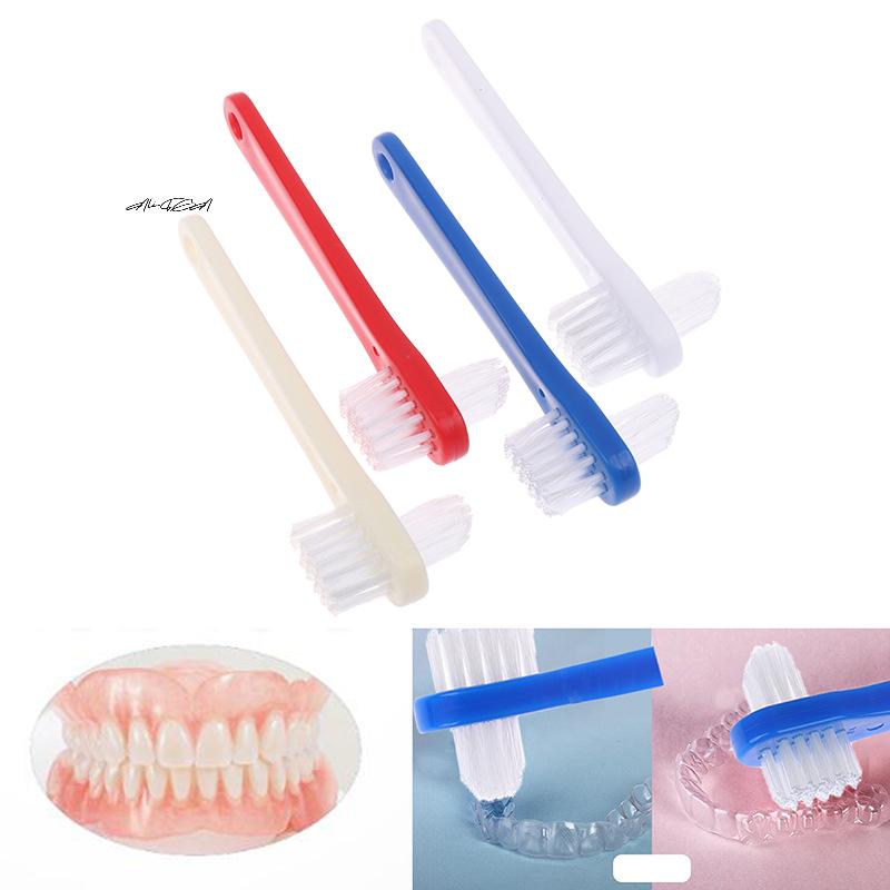 1Pcs Double Head Manual Toothbrush Portable False Teeth Cleaner Denture Care Supply In Blue Red White Colors