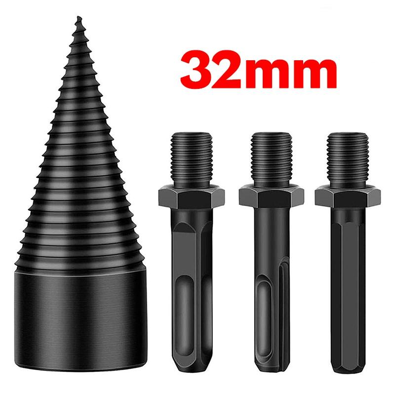 4Pcs 32/42mm Firewood Splitter Drill Bit Round/Hex/Triangle Shank Wood Cone Reamer Punch Driver Step Drill Bit Woodworking Tool
