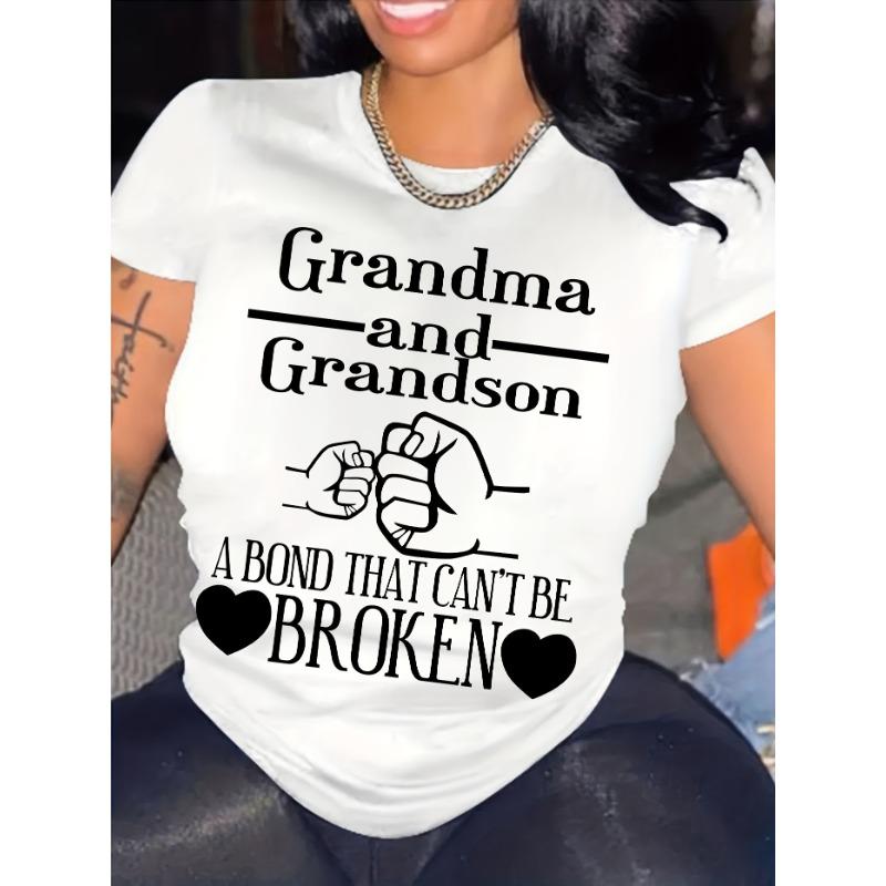 

Grandma and Grandson Print Crew Neck T-shirt, Casual Short Sleeve Top for Spring & Summer, Women s Clothing 4XL білий