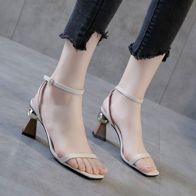 Internet celebrity sandals women 2025 summer new student Korean version square head high heels sexy fairy wind outside women's shoes