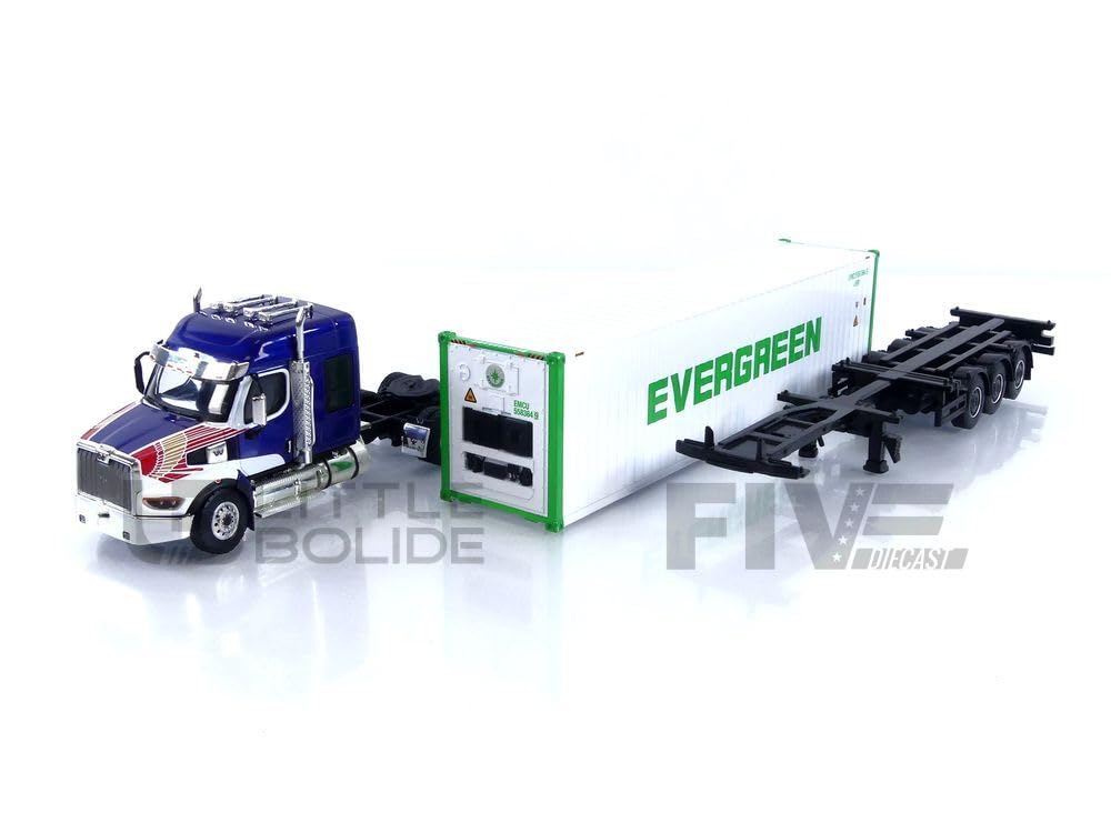 TrueScale Miniatures MINI GT Western Star 49X 40ft Reefer Container Evergreen Left Handle Finished Product 1/64