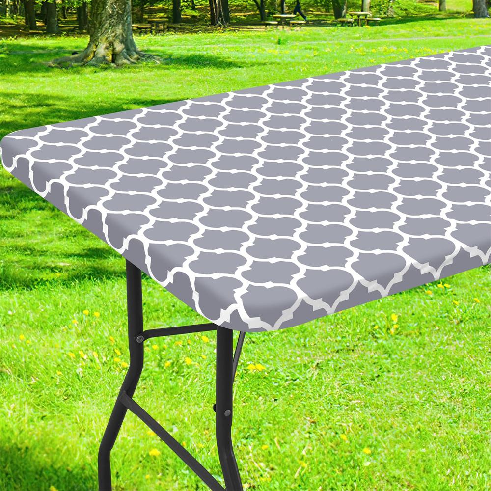 Olanly Rectangle and Round Table Cloth Waterproof Elastic Fitted Table Covers Wipeable Tablecloth Camping for Indoor Outdoor