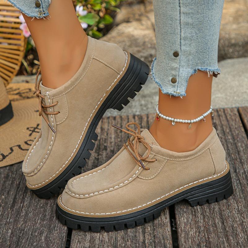 Lace-up Platform Loafers Women's New 2025 Autumn Vintage Muffin Plus-size Low-top Shoes