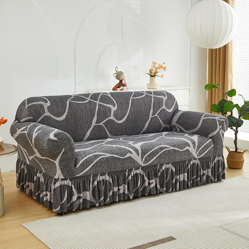 1pc Stretch Sofa Slipcover Non-slip Sofa Cover With Skirt Geometry Couch Cover for Bedroom Office Living Room Home Decor