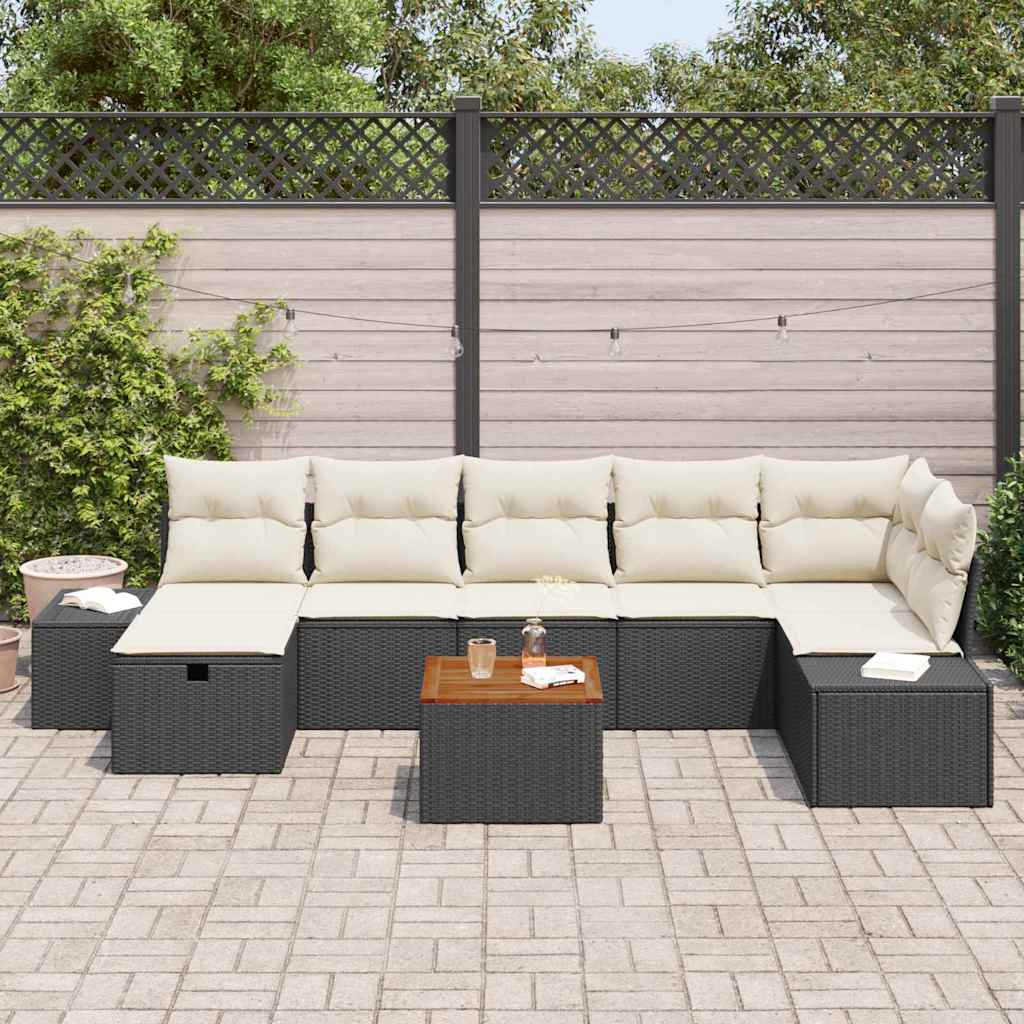 Garden Sofa Set with Cushions 8 pcs Black Poly Rattan
