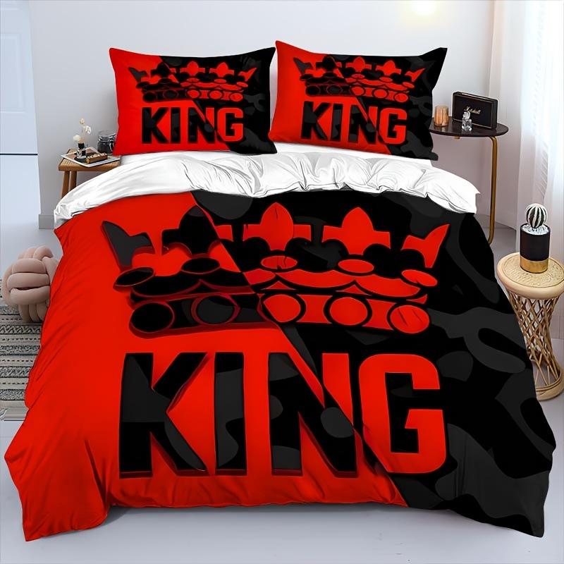 Königskrone Bettbezug King Size Grau Schwarzer Hintergrund Kronenprint Bettdeckenbezug Set 3 Teile Für Mädchen Jungen Teenager Schlafzimmer Dekoration