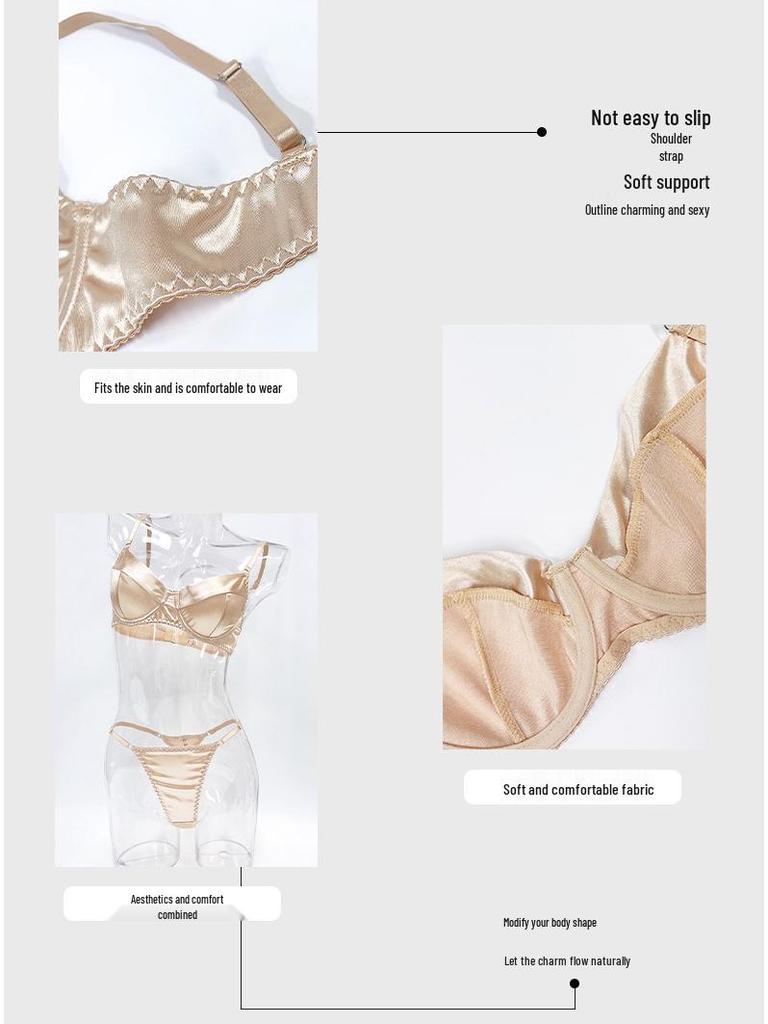 Popular Russia Satin Lingerie: Slim-Fit Anti-Sag Bra Set for Enhanced Shape