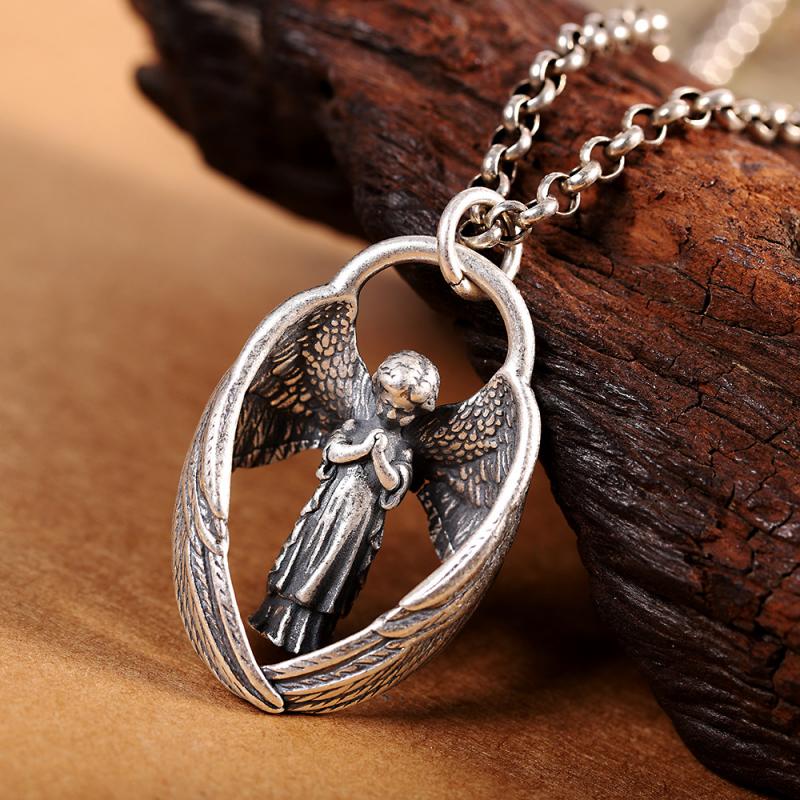 Vintage Exquisite Praying Cherub Pendant Guardian Angel Necklace Suitable for Men and Women Punk Jewelry Gifts