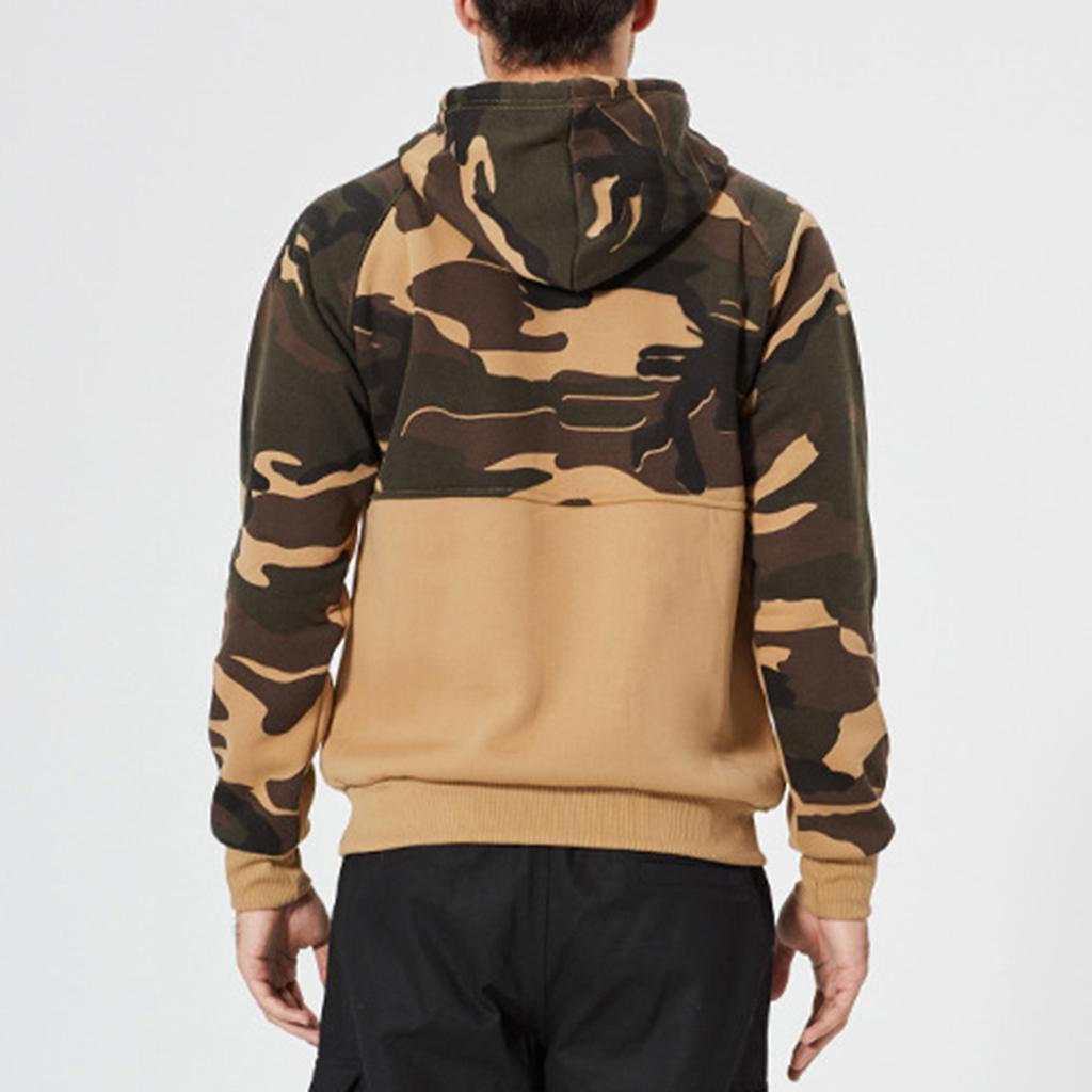 Men's Fashion Camouflage Sweatshirt Men's Drawstring Ribbed Closure Raglan-sleeves Hoodie