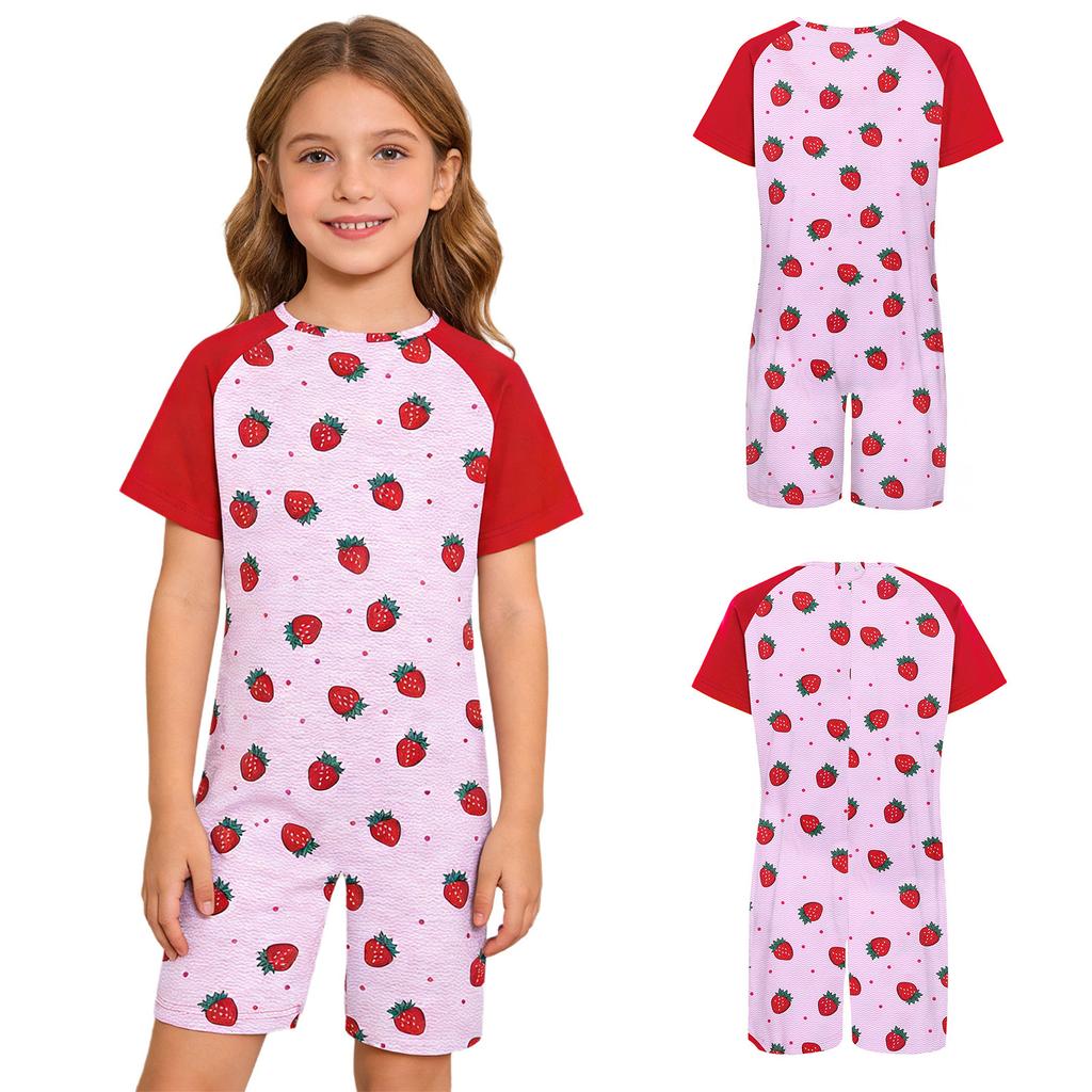Tuta Intera Stampata Girocollo Manica Corta Anti-Strisce Unisex per Bambini Adattiva con Zip Invisibile Posteriore per Esigenze Speciali