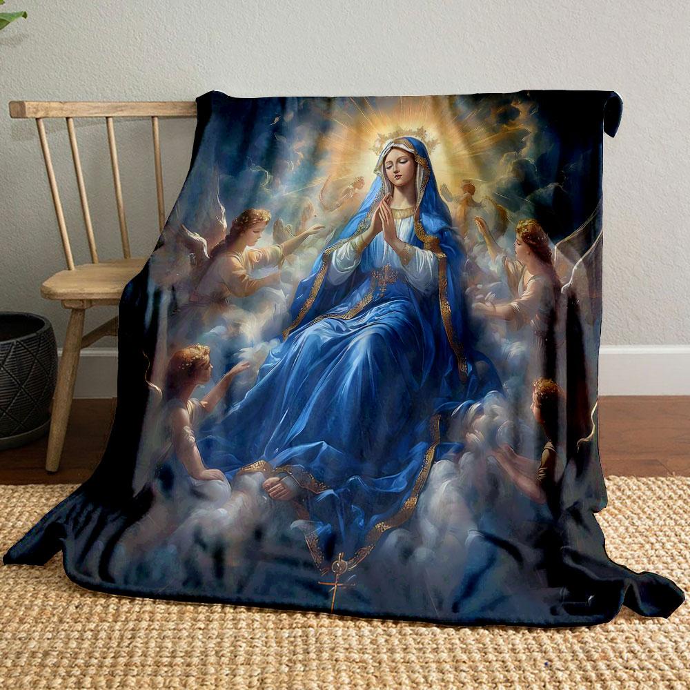 

Religious Virgin Mary Angels Clouds Blanket Printed Blanket for Living Room Bed Couch lunch break Soft Cozy Blanket for Friend s festival Gift 80cm x 120cm