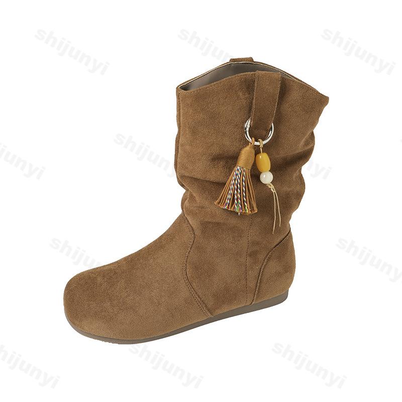 Fashion Women Vintage Short Boots 2025 Autumn Winter New Round Toe Fashion Casual Flats Comfortable Outdoor Non Slip Frosted Suede Boots