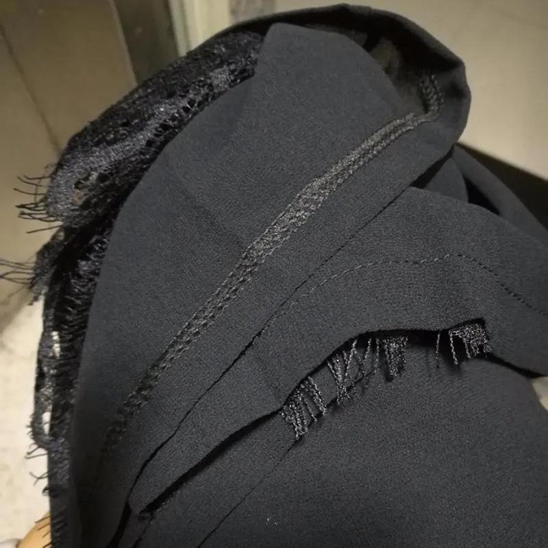 WTEMPO Sexy Lace Side Split Chiffon Wide-leg Pants Loose High Waist Ankle-Length Pants Trousers Cool and Breathable Women