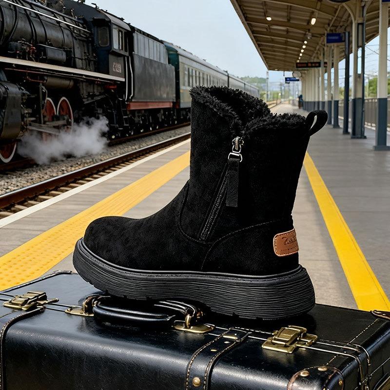 

Women s Mid Large Size Soft Sole Winter Warm Fur One Snow Boots Padded Lined Ankle Boots Non-slip Hiking Sports Cotton Boots Martin Boots 35 чёрный