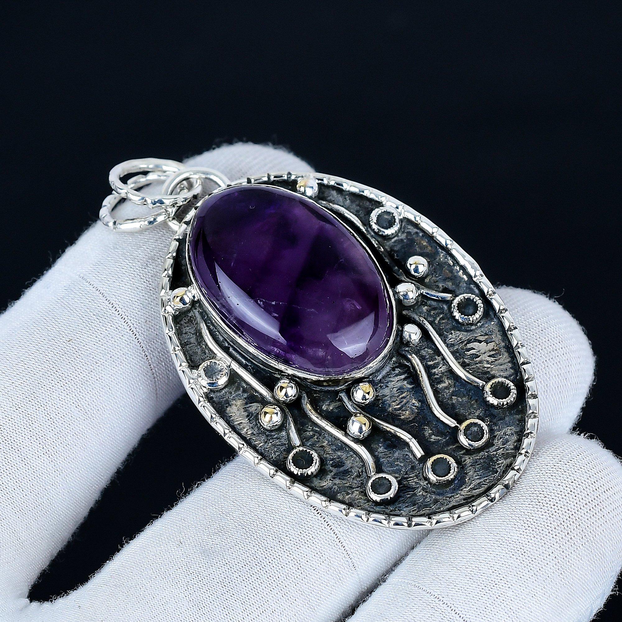 

Аметистовый кулон, Ювелирные изделия ручной работы из стерлингового серебра 925 пробы, Серебряный кулон с аметистом, Ювелирные изделия для вечеринок для женщин, Кулон Рождественский подарок 6.5 Cm фиолетовый