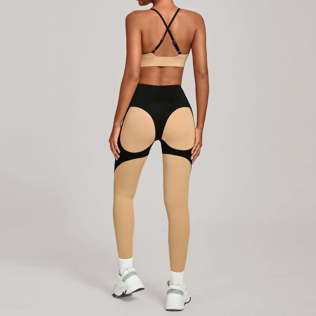 Patchwork-Farbe High-Waist Yoga & Laufen Zweiteiler