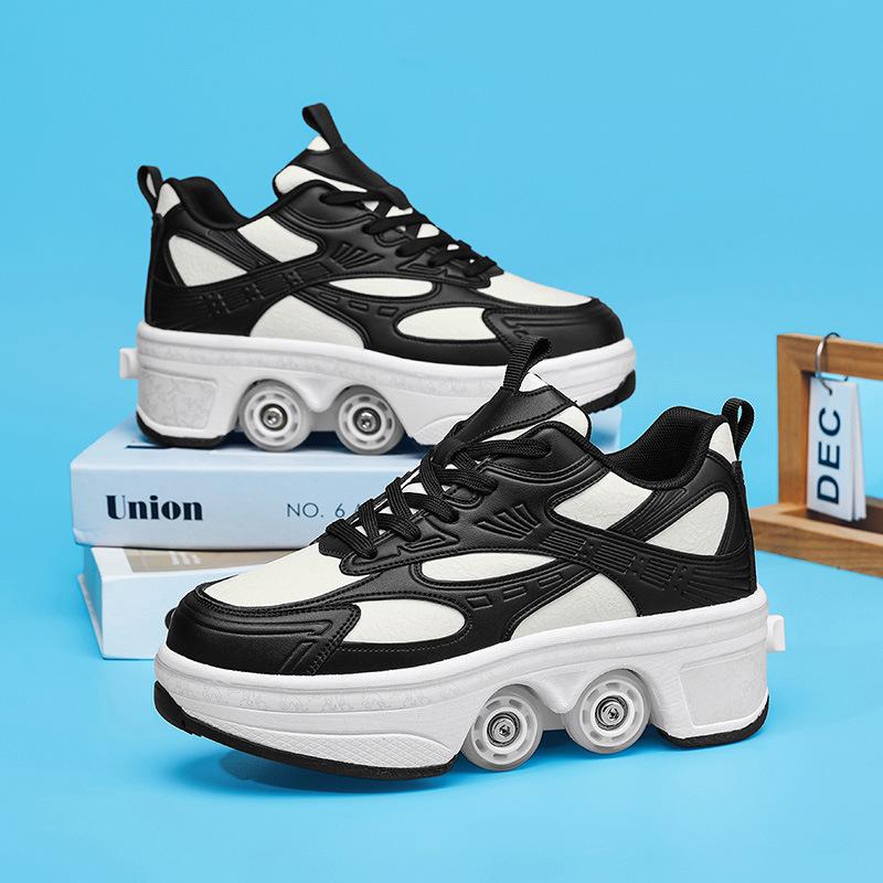 2025 new one-button shrink four-wheel pulley shoes with wheels teen speed skating skates flying runaway shoes men