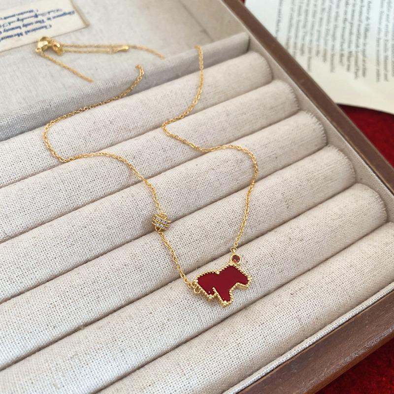 New Year's red pony earrings necklace ring natal year retro temperament jewelry set light luxury high-end jewelry