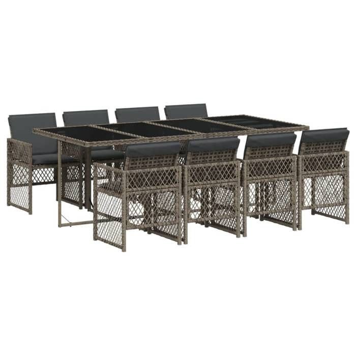 VidaXL Ensemble à manger de jardin 9 pcs coussins gris résine tressée 3210740