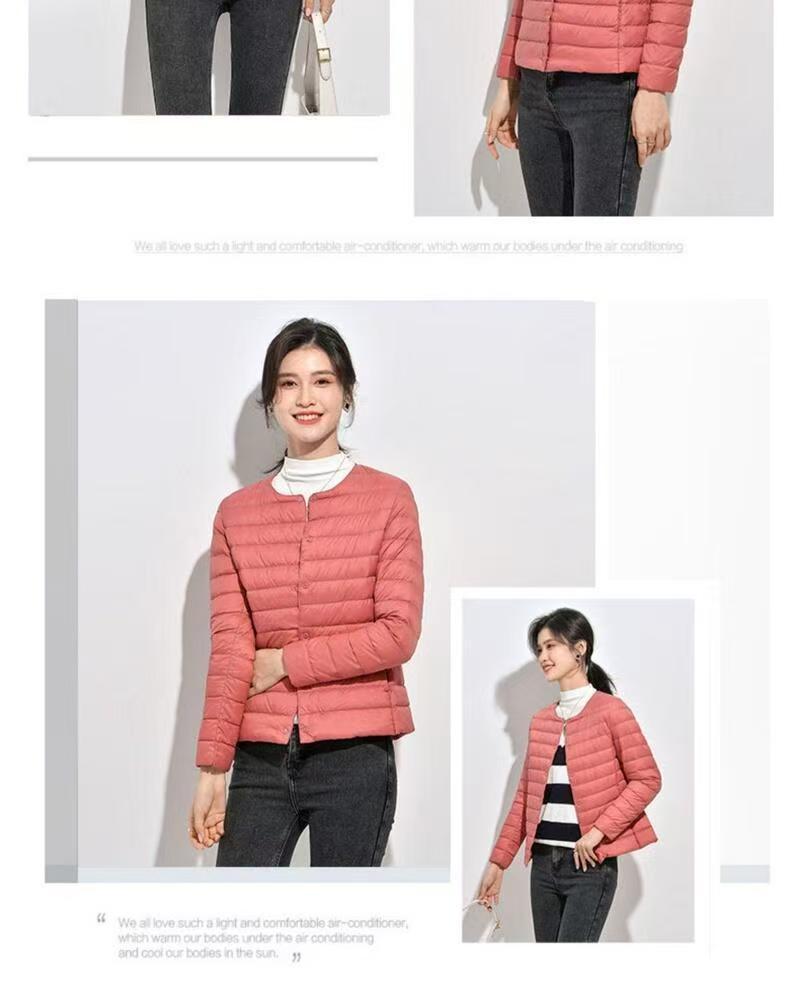 Women's 2025 Lightweight White Duck Down Ribbed Jacket - Warm Round Neck Short Coat