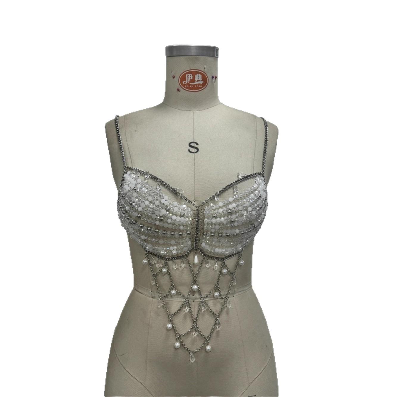 Summer Beach Hot Sale Women s Alloy Beaded Chest Chain Tassel Neck Vest Body Chain Bra Top