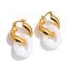 Yhpup White Amber Resin Acrylic Round Twisted Drop Hoop Earrings for Women Stainless Steel Fashion Daily Waterproof Jewelry