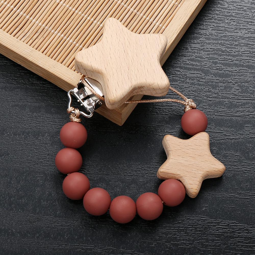 3Pcs Beech Wooden Star Pacifier Baby Pacifier Clip Nipple Holder Dummy Holder Pacifier Clip for Baby Nursing Toys Accessory