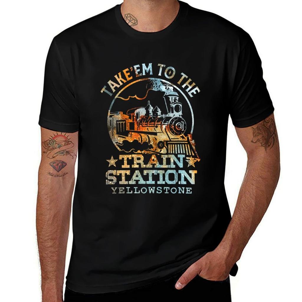 Western Coountry Yellowstone Take Em To Train Station T-Shirt Work Outdoor T-Shirt for Men