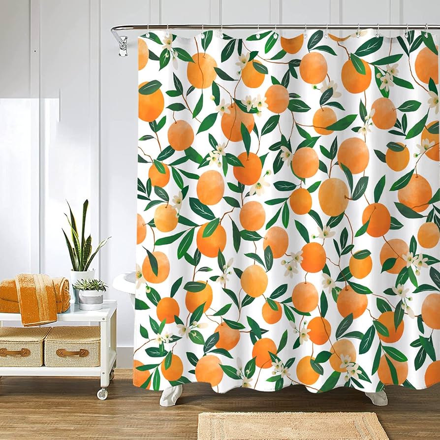 

Fresh Fruit Orange Shower Curtain With Hooks Waterproof Polyester Bathroom Curtain Watercolor Bath Curtain For Bathroom Decor W60H190(CM)-1 Pcs