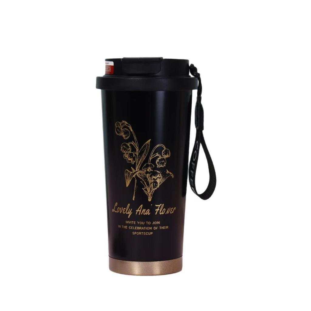 Sealable and Leak-Proof Lily of the Valley Stainless Steel Insulated Cup with Lid and Straw