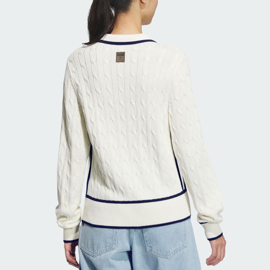 Adidas Originals Retro Strickjacke SS25 Sporty Club Markenlogo Vintage Lässig Sportlich Langarm Strickware Damen Strickjacken Han-Jade-Weiß JM8017