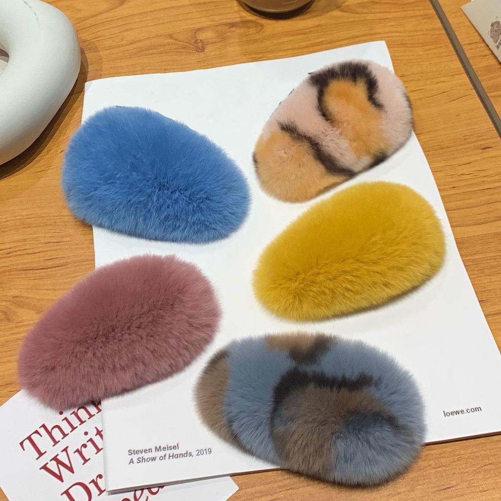 Girls Plush Hairpin Natural Rabbit Fur Women Bangs Hairpin