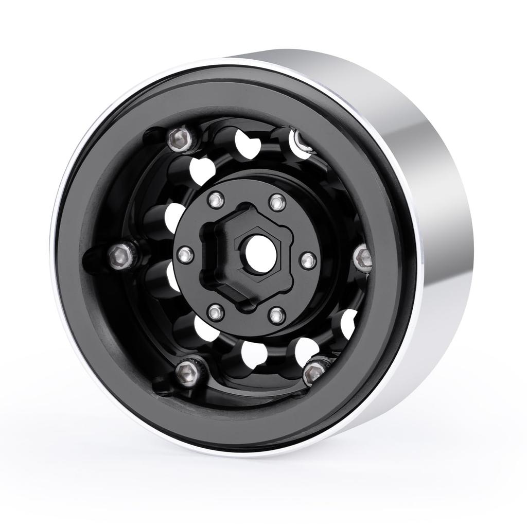 TRZX Aluminum 1.0 Beadlock Wheel Rim Upgrade Parts for 1/18 Traxxas TRX4-M RC Crawler Car (Black)
