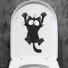 Self-adhesive Cartoon Black Cat Raising Paw Toilet Stickers Wall Decals for Bathroom Home Decor