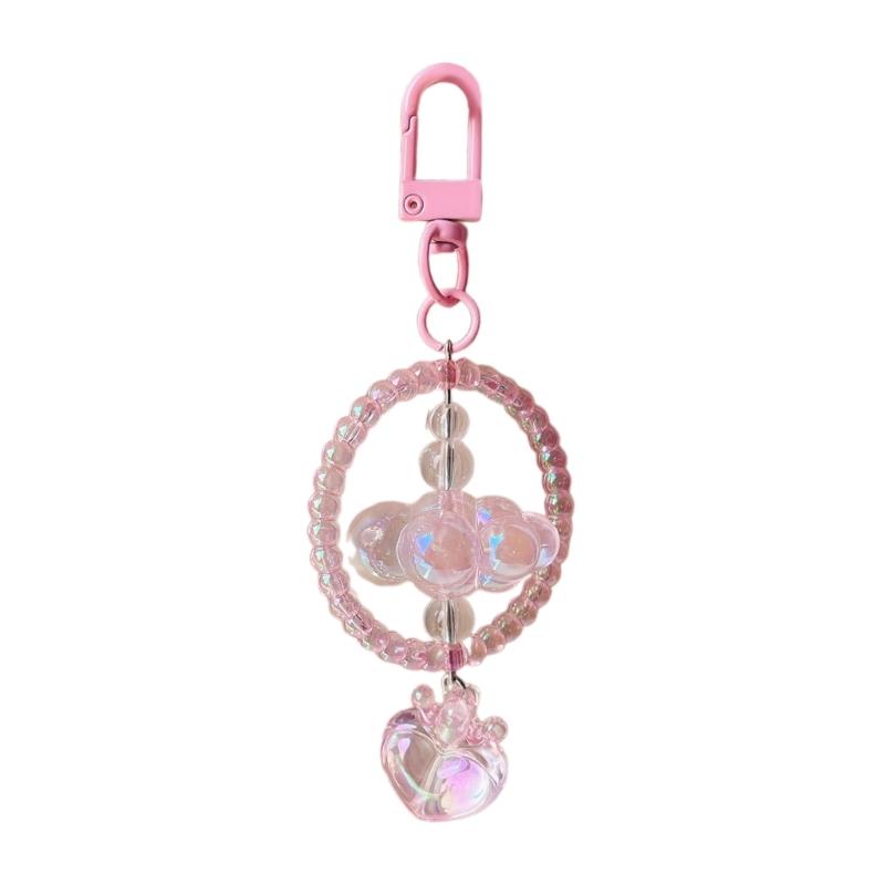 Cute Beaded Cloud Keychain Acrylic Crown Heart Keyring Women Backpack Pendant Girls luminous Keyring Unique Jewelry 1 розовый