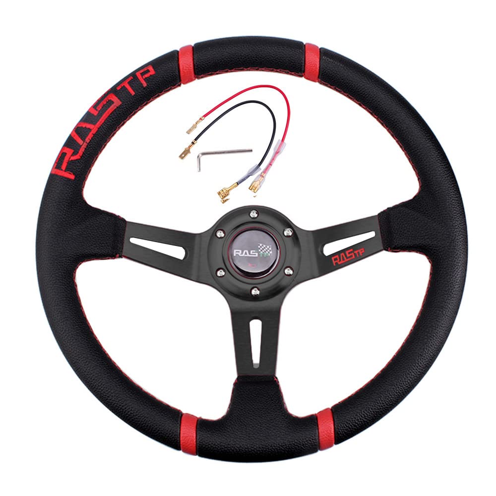 

MUTEKI Steering 350mm Lightweight Aluminum with Replacement Steering Wheel for Classic Deep Cone Steering Classic Leather with Horn Universal Fit чёрный