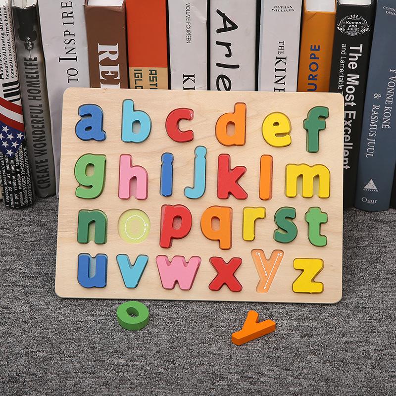 Toddlers Wooden Puzzle Montessori Baby Toys ABC Alphabet Number Shape Matching Board Game Preschool Educational Toy for Kids 2-4