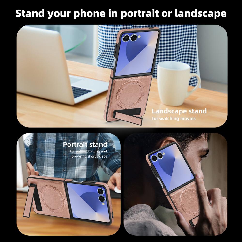 KEYSION Luxus PU Leder Magnetische Hülle für MagSafe für Samsung Galaxy Z Flip 7 5G 7 SE Ständer Kabelloses Laden Handyhülle