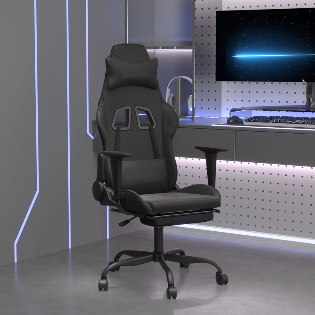 Vidaxl Fotel Gamingowy Z Podnóżkiem, Czarny, Sztuczna Skóra