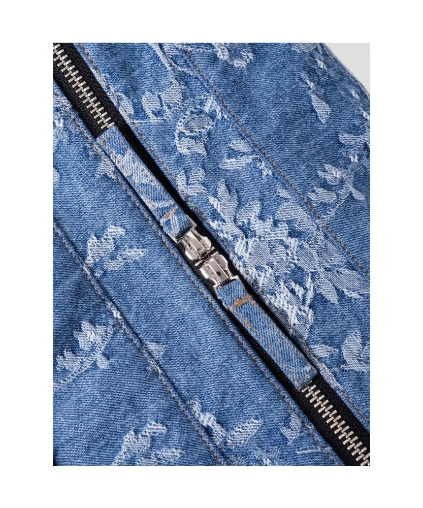 Anggae Flower Jacquard Denim Triangle Bag Blue