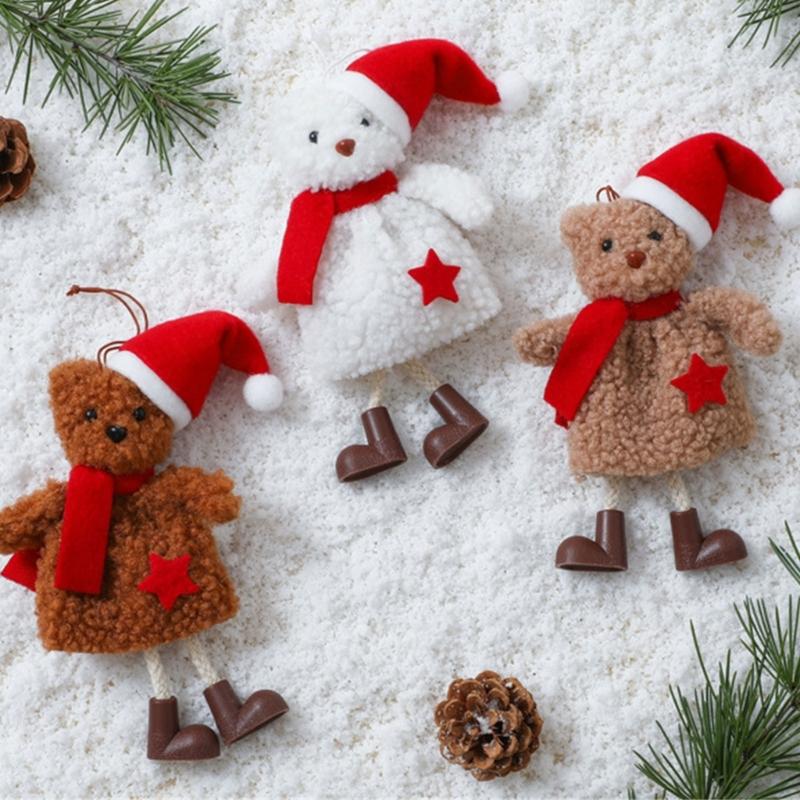 Christmas Tree Decorations Santa Hat Bear Christmas Ornament Fabric Doll Small Pendant For Home Party And Holiday