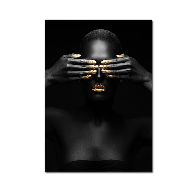 Black Gold Woman Canvas Painting African Women Poster and Prints Scandinavian Wall Art Picture for Home Decor Living Room Mural