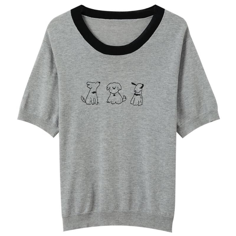 SANCIA Damen Cartoon Hund Lyocell-Mischung Kurzarm Strickoberteil