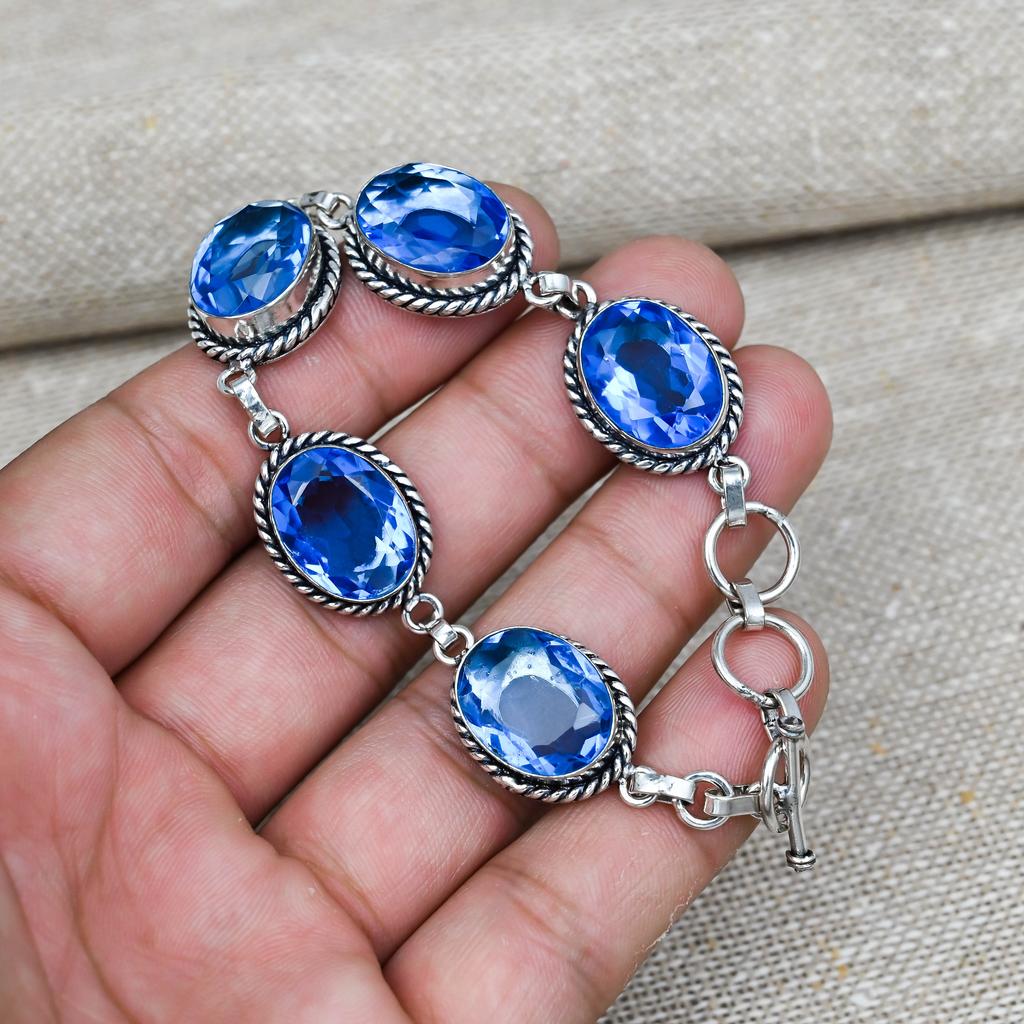 Tanzanite Gemstone Handmade Solid 925 Sterling Silver Jewelry Anniversary Bracelets For Her