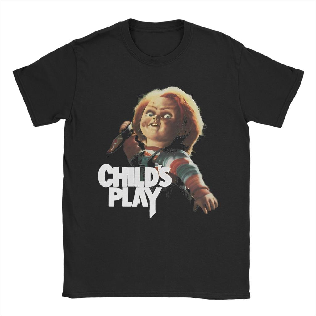 Friends Till the End Tshirt Men's 100%Cotton Tops Shirts Ullzang 80s Scary Horror Good Guy Chuckys Round Neck Short Sleeve