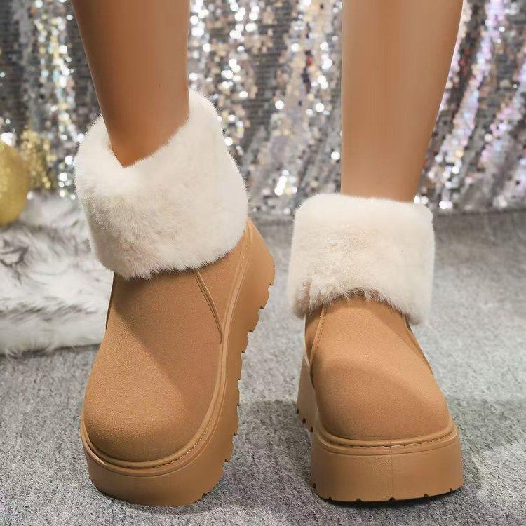 

Fleece snow boots winter new fashionable versatile small muffin thick-bottomed hairy short boots women 40 верблюд