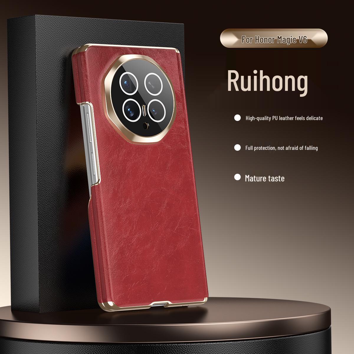

Honor Magicv6 Foldable Screen Magnetic Phone Case Holder with Oil Wax Leather Full Lens Protection Honor Magicv6