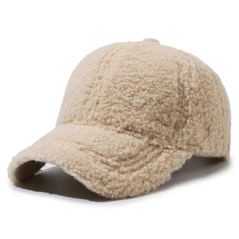 Großer Kopf Solide Künstliche Lammwolle Baseballkappe Damen Herren Herbst Winter Hüte Warm Halten Kappe Plüsch Baseballkappen Outdoor Papa Hut One Size